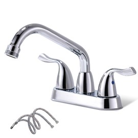 Phiestina Centerset 4-Inch 2 or 3 Hole Chrome Utility Sink/Laundry Faucet, with Rotatable Swivel 360° Spout and Threaded End, with Water Supply Line, BF025-7-C