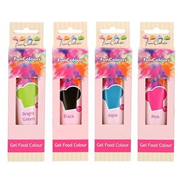 FunCakes - High Quality Food Colouring - Set of 4 (120g) - Black, Aqua, Pink, Light Green
