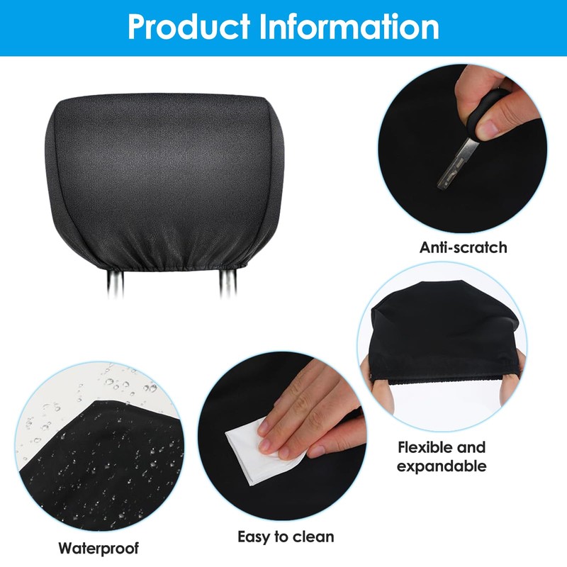 4 PCS Car Headrest Covers, Dustproof Washable Car Head Rest