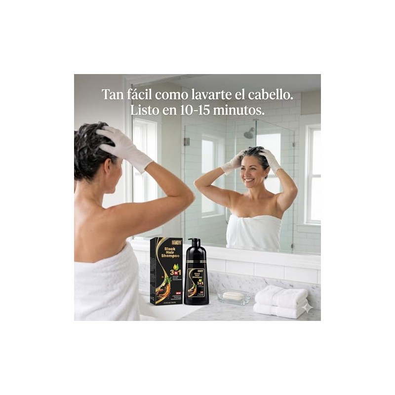Black Hair Dye Shampoo 3 en 1, Tinte para Cubrir