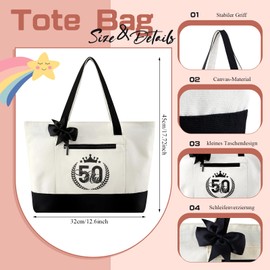 Xuniea 2 Pcs 50th Birthday Gifts for Women Her Including 50th Tote Bag and 1975 Rainbow Cosmetic Makeup Bag,Funny Gift 50 Year Old Lady Present for Women Born in 1975