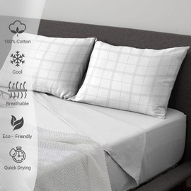 Pizuna 100% Cotton White Big Checks Housewife Pillowcases 2 Pack, 300 Thread Count Long Staple Combed Cotton Checked Bedding, Sateen Damask Bedding Pillow Case 48x74 (White Pillow Cases 2 Pack) -