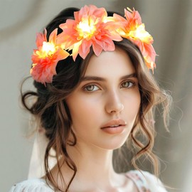 Zoestar Luminous Flower Crown Headbands LED Hair Wreath Headband Bridal Flower Garland Headpiece Festival Party Hair Accessories for Women (Pink, Standard Size)