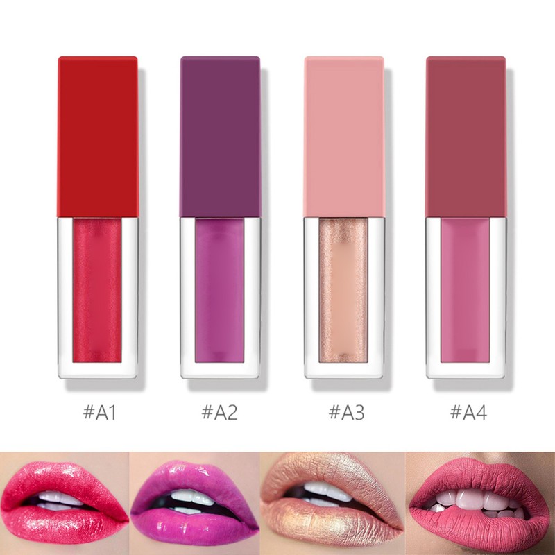 4pcs Fashion Liquid Lipstick Long Lasting Lipgloss Women Cosmetics(A)