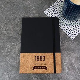 eBuyGB Engraved Black A5 Cork Notebook -1983 Year of The Legend Design - 40th Birthday Gifts for Him, Men - Gift for Dad, Son, Brother, Uncle, Friend - Natural Eco-Friendly Notepad