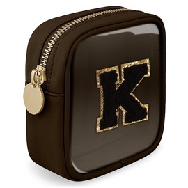 Clear Makeup Bag Mini Cosmetic Bag Women Clear Pouch Cosmetics Bags Zipper Cute Pouches Make Up Travel Toiletry Purse Organizer Bags with Letter (Coffee, K)