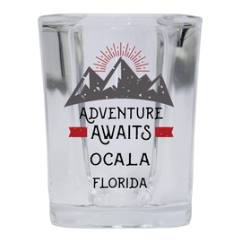 Ocala Florida Souvenir 2 Ounce Square Base Liquor Shot Glass Adventure Awaits Design