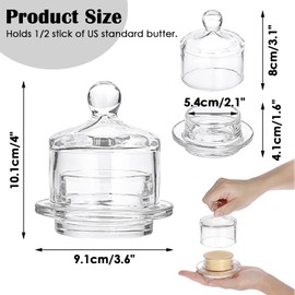 BSTKEY 2 Pack Glass Butter Dishes, Clear Small Glass Butter Keeper with Lid and Easy Grip Handle, Mini Round Butter Cloche Serving Container for Candy Dessert Parfait Ice Cream Jam Nuts