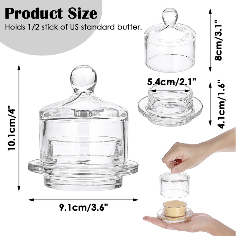 BSTKEY 2 Pack Glass Butter Dishes, Clear Small Glass Butter