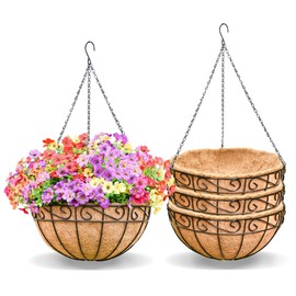 XXFBJNMD 4 Pack 12 Inch Hanging Baskets for Plants Outdoor Metal Hanging Planter Basket with Coco Coir Liner Hanging Flower Baskets Hanging Flower Pots Holder for Garden, Patio(AX)