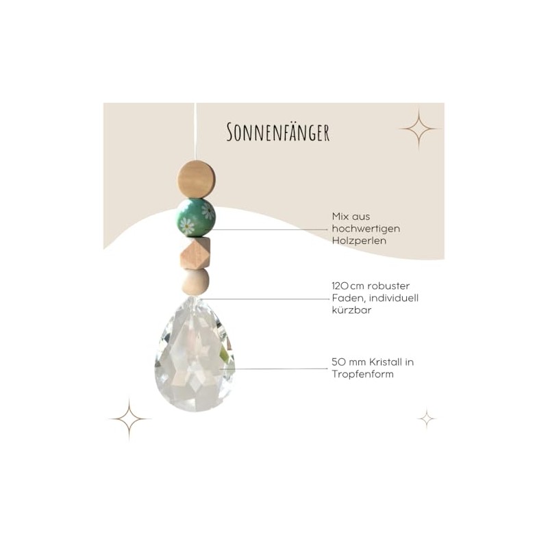 Handmade Suncatcher Crystal 50mm - Window Decoration Daisy Green with