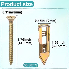 Alpinleux 60 Pcs Self-Drilling Anchors with Screws Kit, Upgraded Drywall Anchors for Heavy Duty, Metal Screw Anchors Set, Easy to Install Without Drilling or Punching Holes in Wall (0.47"x1.76")