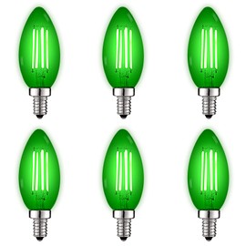 LUXRITE E12 LED Filament Green Light Bulb, 4.5W (40W Equivalent), Colored Glass Candelabra Bulb, UL Listed, E12 Base, Indoor Outdoor, Porch, Decoration, Party, Holiday, Event, Home Lighting (6 Pack)