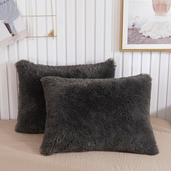 XeGe 2 Pack Fluffy Faux Fur Pillowcases, Soft Plush Shaggy