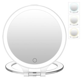 FASCINATE Magnifying Mirror 10X 1X Double Sided Magnification Makeup Vanity Mirror Rechargeable Lighted Mirror with 3 Color Setting Adjustable Rotation LED Vanity Desk Mirror