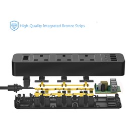 JSVER Extension Lead with 4 USB Ports Desktop Power Strip Smart Charging Station 3 Outlets USB Power Socket for Home Travel, Black