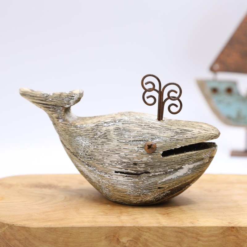 Nautical Wooden Whale Fish Decor Rustic Ocean Sea Beach Themed
