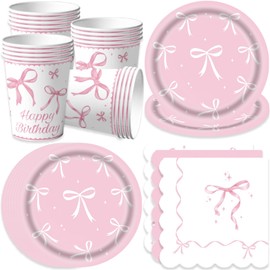Bikasun Pink Bow Party Tableware Set Princess Children's Birthday Tableware