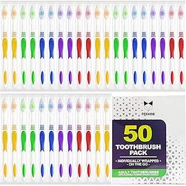 EcoFox Cepillos de Dientes Desechables Multicolor Empaquetados Individualmente 50 Piezas