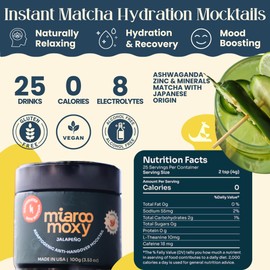 Spicy Margarita Mocktail with Ashwagandha, Ginger, Matcha, Adaptogens & Nootropics | Zero Calories, Sugar-Free | Mood-Boosting Hydration Drink with Electrolytes & Antioxidants | 25 Servings | Miaroo