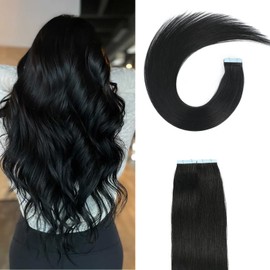 Tape in Hair Extensions Human Hair 20 Inch Jet Black Tape in Hair Extensions 50g Seamless Skin Weft Pu Tape in Hair Extensions 20 pieces Real Human Hair Tape in Extensions for Black Women