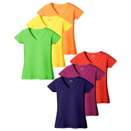 Women's V Neck T Shirts | Short Sleeve Tops | Flowy Slub Burnout Fabric | Active Casual Workout |Multi Packs Colors