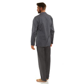 sesto senso Elegant Men's Long Button Down Pyjamas 100% Cotton Pyjamas with Button Placket, Pattern 2636/02 - Graphite