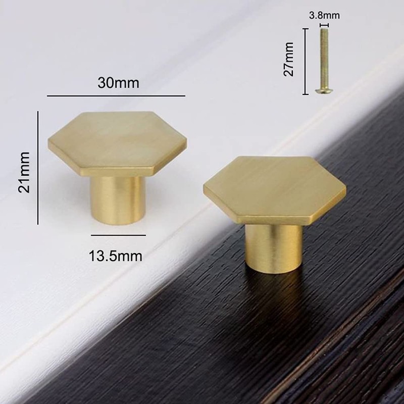 XNJIHWA 2Pcs Solid Brass Hexagon Knobs Hexagonal Gold Drawer Knobs