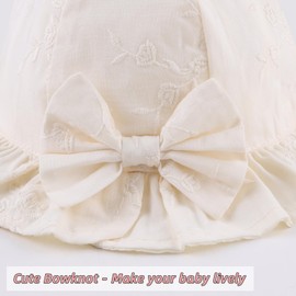 Summer Baby Hats for Girls Cotton Infant Sun Hat Bowknot Toddler Bucket Hats 0-2 Years (S, Beige-Peach Flower)