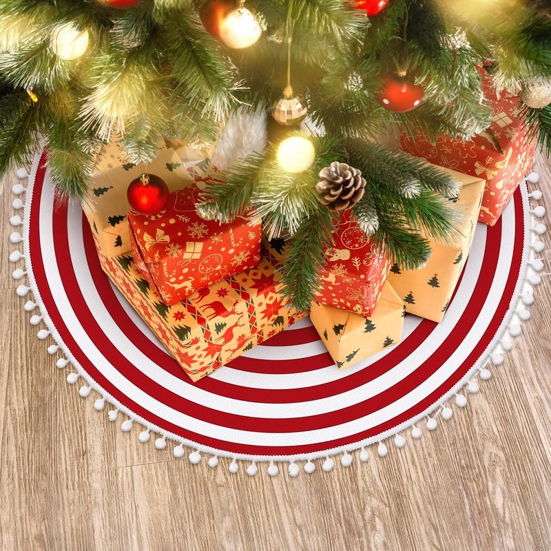 MACTING Christmas Tree Skirt 24" Red White Striped Tree Mat
