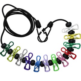 Ram® Portable Clothesline Elastic Washing Clothes Line Adjustable Rectractable Airer Windproof Clothes Line With 12 x Washing Pegs Camping Travel Clothes Line