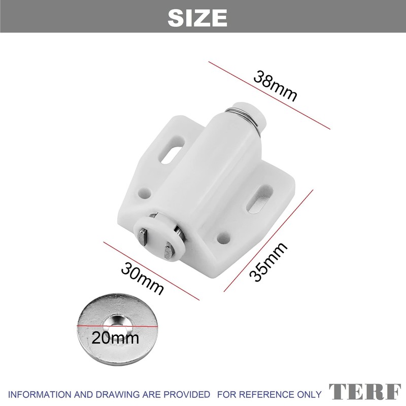 TERF® Push to Open Door Catch White Single Magnetic Pressure