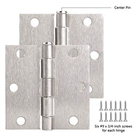 Zion 3x3 Door Hinges Heavy Duty Silver Satin Nickel Door Hinges for Interior Door Hinges 3 Inch Square Brushed Silver Modern Hardware - 2 Pack