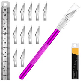 DIYSELF 1 Pcs Craft Knife Hobby Knife with 11 Pcs Stainless Steel Blade Kit, 1pcs Steel 15CM Ruler for Art, Scrapbooking, Stencil (Purple)