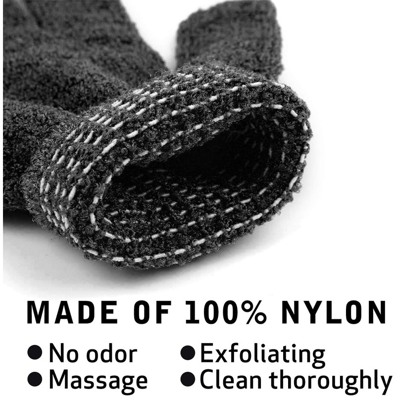 Guantes exfoliantes de baño premium – 6 pares negros, reutilizables