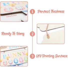 HPNIUB Happy Easter Trail Wood Sign Decor,Easter Decoration Hello Easter Wood Sign Plaque,Easter Bunny Egg Wall Art Fot Kid Room Bedroom Living room,Outdoor Indoor Sign