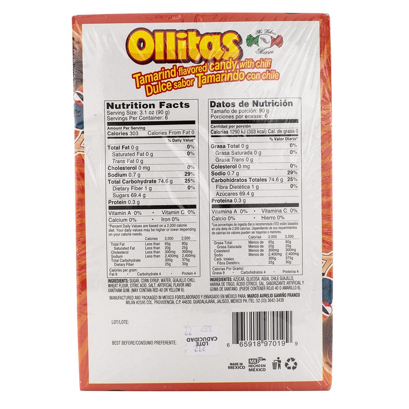 MDM OLLITAS Soft Tamarind flavored candy w/chili in plastic pot