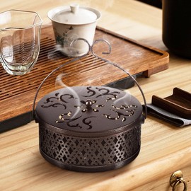 Bronze Mosquito Spiral Holder, Metallic Mosquito Coil Holder, Mosquito Coil Holder, Smoking Spirals Holder, Mosquito Spiral Container with Handle Lid for Indoor Outdoor Camping