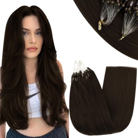 RUNATURE Brown Micro Beads Hair Extensions Real Human Hair Dark Brown Micro Ring Hair Extensions Brown Micro Hair Extensions Real Hair 16 Inch 50 Gram