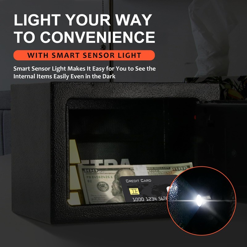 Bostra Fireproof Safe Box with Sensor Light & Fireproof Bag,