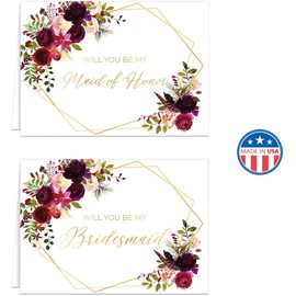 Canopy Street Fall Floral Will You Be My Bridesmaid Cards / 5" x 7" Be My Maid of Honor Request Greeting Cards / 10 Faux Gold Bridesmaids Proposal Note Cards And Envelopes/Made In The USA