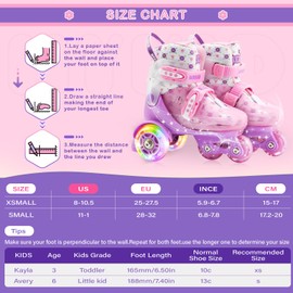 HYKID Toddler Roller Skates, 4 Adjustable Sizes, Fun Illuminating, Safety Three-Point Type, Breathable Upper, Beginners' Roller Skates for Girls Boys Kids (Charming Viola, S-Small,11-1)
