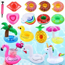 Pack of 15 Inflatable Drink Holders Pool Drink Holder Pool Cocktail Holder with Air Pump, Flamingo Palm Tree Pool Party Decoration Bath Toy for Children, Summer Gadgets for Swimming Pool Whirlpool