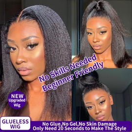 Wear and Go Glueless Wigs Human Hair Pre Plucked Pre Cut Yaki 4x4 HD Lace Closure Wigs Human Hair No Glue Straight Human Hair Wig for Beginners Natural Black 150% Density 16 Inch