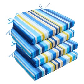 downluxe Outdoor Chair Cushions Set of 4 for Patio Furniture, Water-Resistant Patio Chair Cushions with Ties, High Density Foam Outdoor Seat Cushion, 17" X 16" X 2", Blue Stripes
