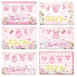WERNNSAI Baby Thank You Cards - 24 PCS Thank You Cards with Envelopes Stickers for Girls Kids Sweet Baby Party Supplies Appreciation Greeting Card Thank You Notes for Birthday Party Baby Shower