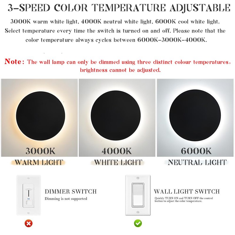 YXTSIMV Modern Minimalist Wall Light White/Black Round Disc Wall Sconce