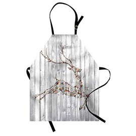 ABAKUHAUS Deer Apron, Xmas Animal Rustic, Unisex Kitchen Bib Apron with Adjustable Neck for Cooking Baking Gardening, Pale Grey