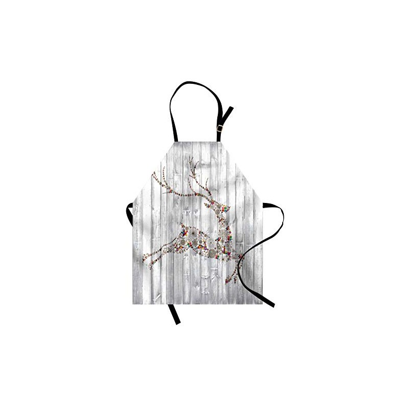 ABAKUHAUS Deer Apron, Xmas Animal Rustic, Unisex Kitchen Bib Apron