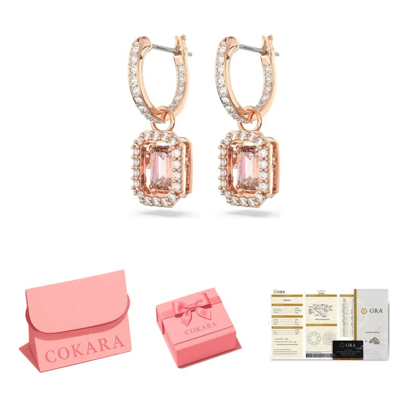 Aretes Plata Largos Oro Gema Rosa Y Diamantes Elegancia